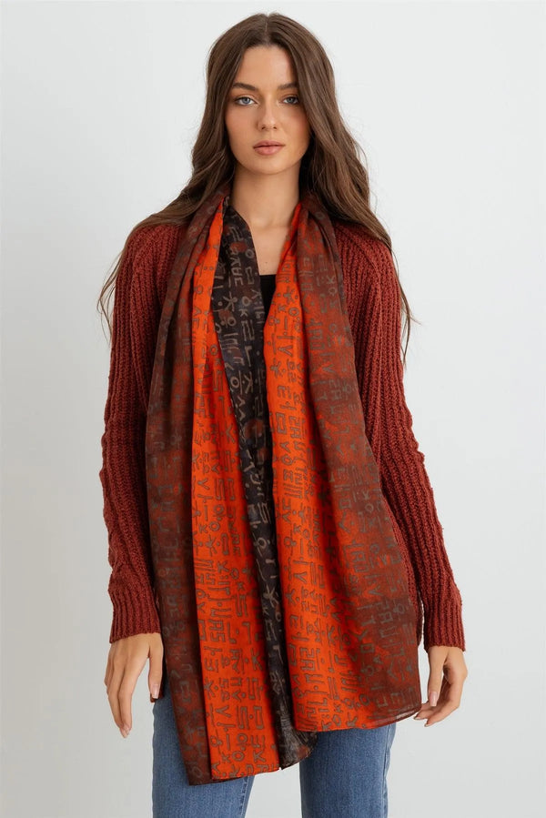 Orange Hangul Design Korean Languages Wrap Long Shawl Scarf