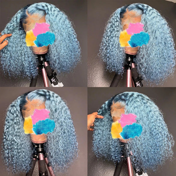 Cyan-Blue Colored Human Hair Wigs 99J Burgundy Lace Front Wig Natural Curly Human Hair Wig Highlight Wig Human Hair Peruvian Wig