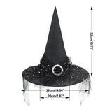 Black Witch Hat with Veil Wide Brim Wizard Hats Foldable Pointed Witches Hats
