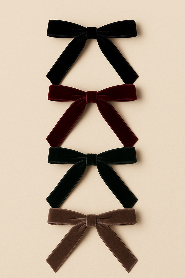 Long and Slim Velvet Bow Hair Clip Set of 4