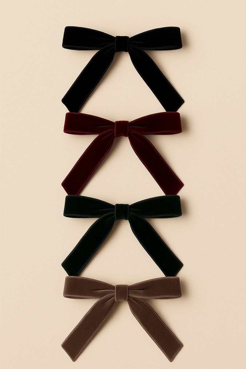 Long and Slim Velvet Bow Hair Clip Set of 4