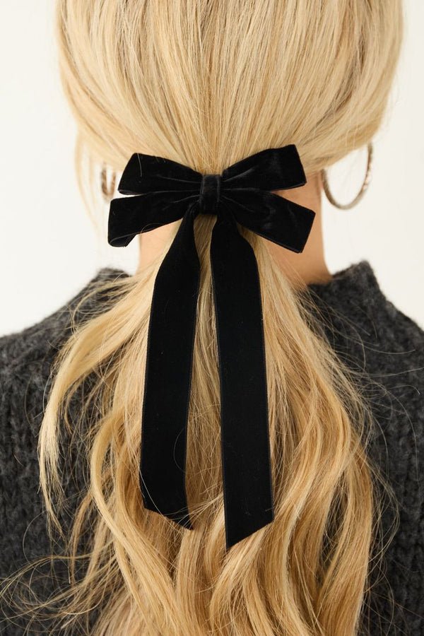 Long and Slim Velvet Bow Hair Clip Set of 4