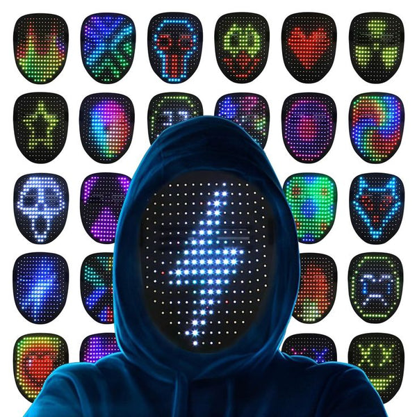 LED Halloween Mask, Costume for Adults, Bluetooth Face Mask, Cosplay Light Up, Digital Face Transforming, Glowy Zoey, Programmable, for Halloween, Parties and Christmas
