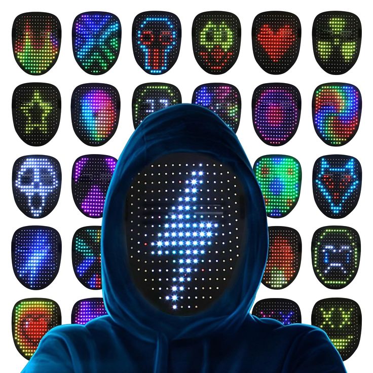 LED Halloween Mask, Costume for Adults, Bluetooth Face Mask, Cosplay Light Up, Digital Face Transforming, Glowy Zoey, Programmable, for Halloween, Parties and Christmas