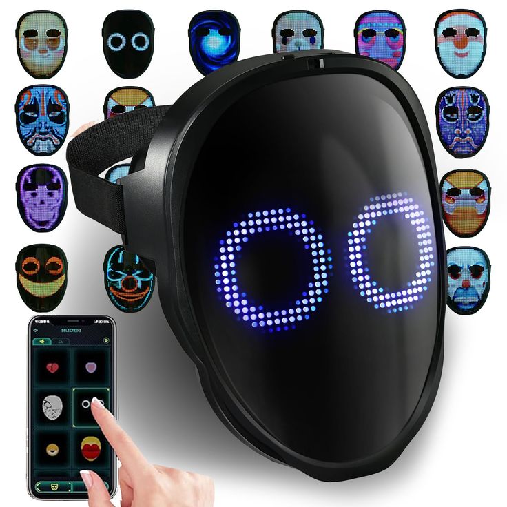 LED Halloween Mask, Costume for Adults, Bluetooth Face Mask, Cosplay Light Up, Digital Face Transforming, Glowy Zoey, Programmable, for Halloween, Parties and Christmas