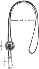 Metal round Pandent Bolo Tie for Man Indian Cowboy Western Cowgirl Leather Rope Zinc Alloy Necktie